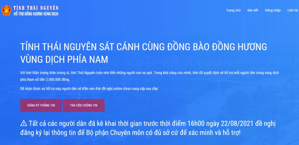 Hỗ trợ mỗi công dân Thái Nguyên tại vùng dịch phía Nam 2.000.000 đồng qua ứng dụng C-Thainguyen